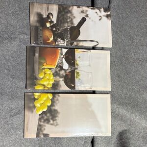 Three-Panel Grapes & Wine Canvas Wall Art - Yellow Grapes Accent